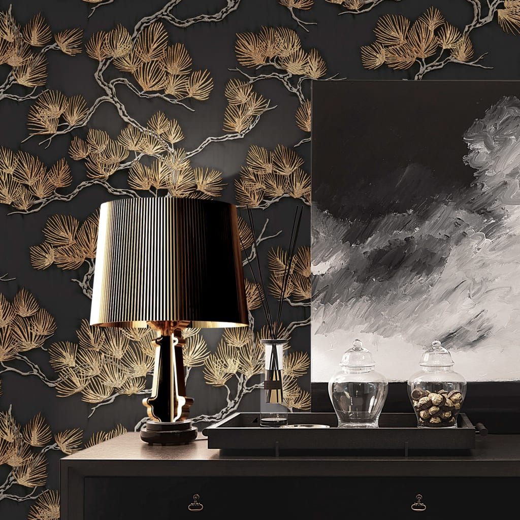 Papier peint Dutch wallcoverings pin noir et or