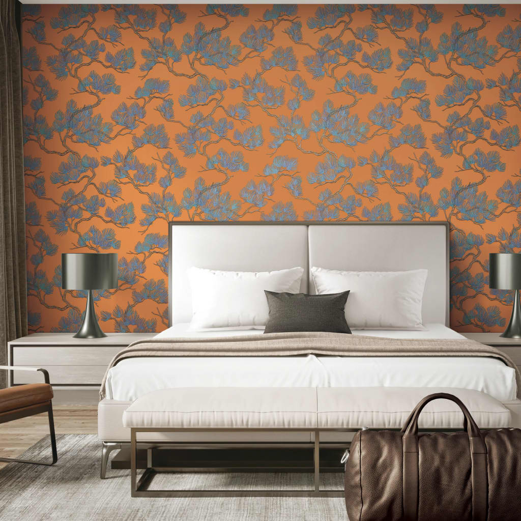 DUTCH WALLCOVERINGS DUTCH WALLCOVERINGS Papier peint Pin bleu et orange