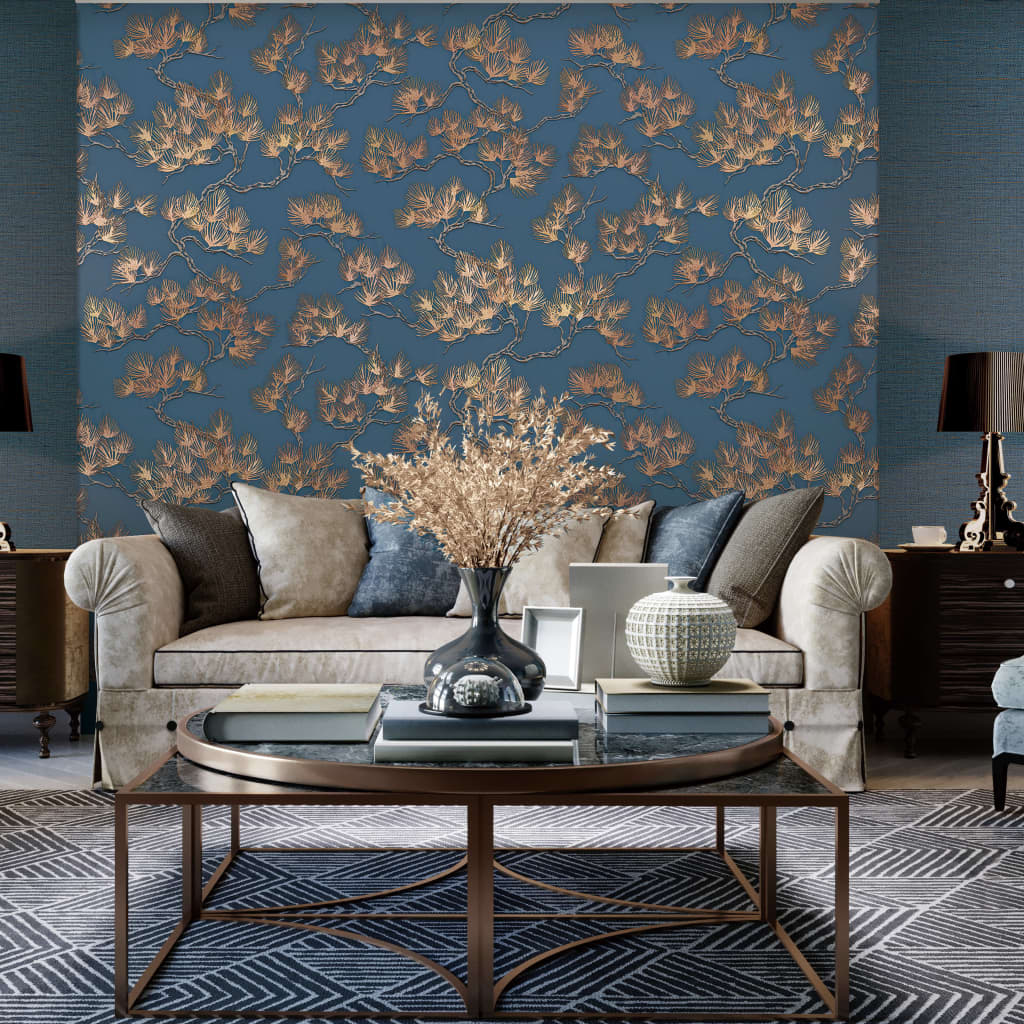 Papier peint Dutch wallcoverings pin doré et bleu