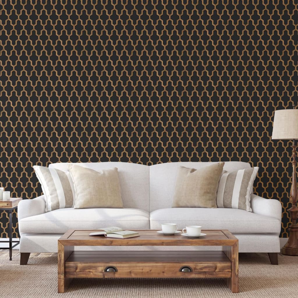 Papier peint Dutch wallcoverings géométrique noir et or
