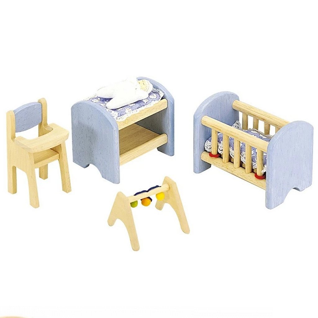 Chambre bébé bleu Pintoy pour maison de poupée