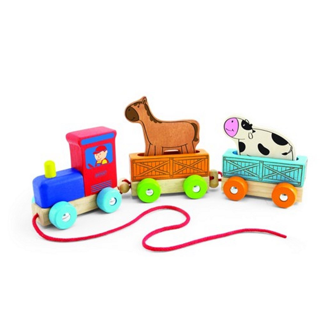 Train animalier en bois Pintoy avec animaux de la ferme