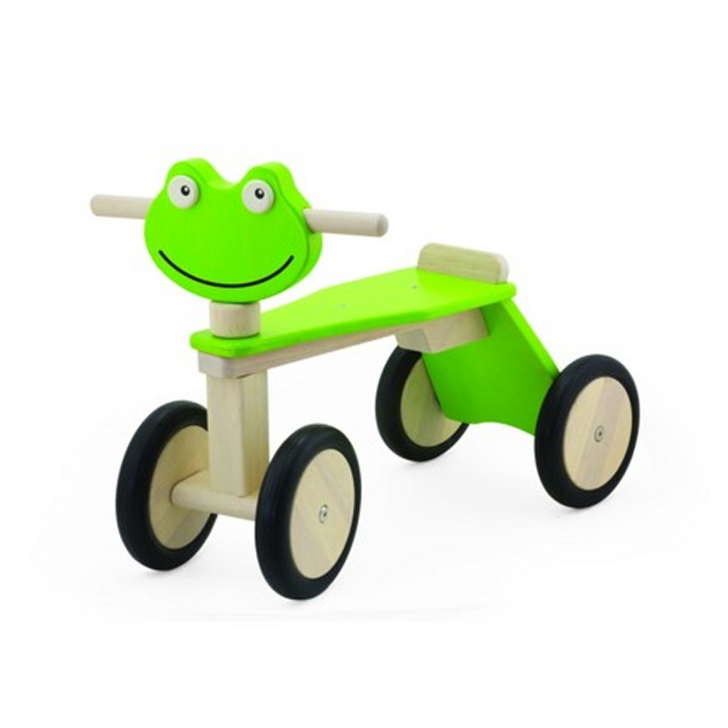 Pintoy draisienne en bois grenouille à 4 roues verte