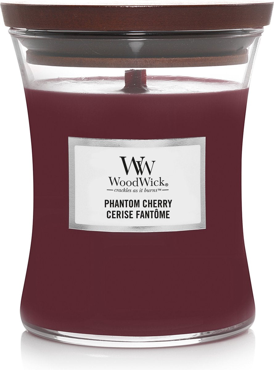 Bougie parfumée moyenne Woodwick Hourglass - Cerise fantôme - 60 heures de combustion