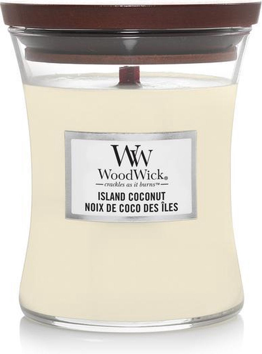 Bougie parfumée moyenne Woodwick Hourglass - noix de coco des îles - 60 heures de combustion