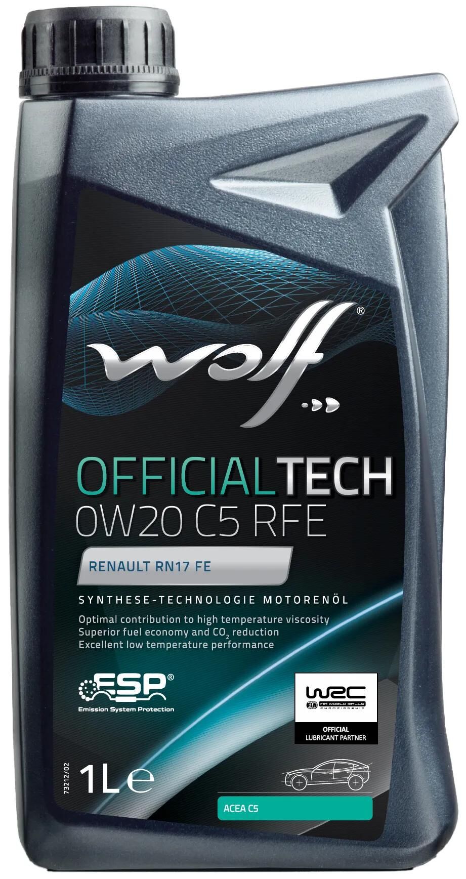 Huile moteur Wolf OfficialTech C5 RFE. huile moteur 0w20 1l offici.tech c5 rfe