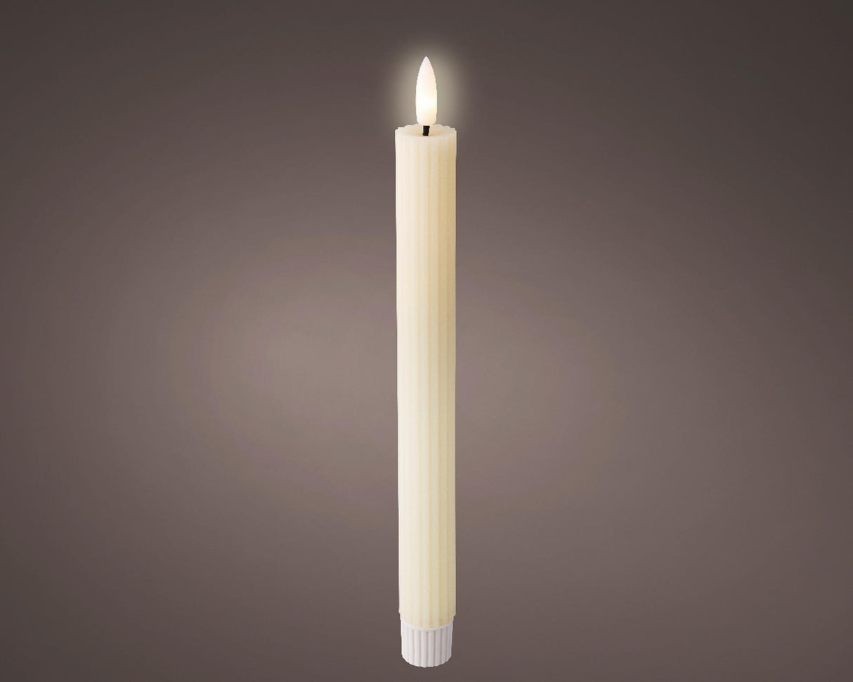 Lumineo bougie de dîner LED nervurée 24cm crème 2 pcs.
