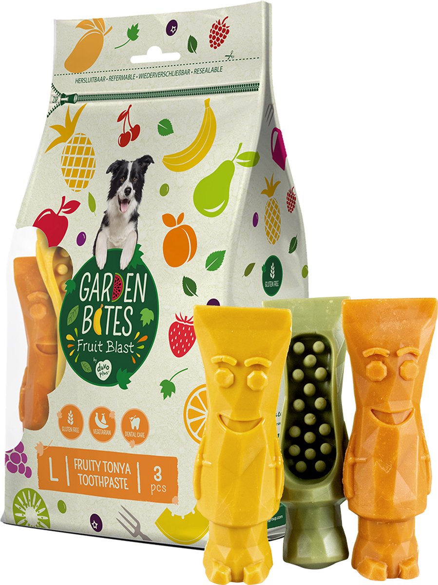 Garden Bites duvoplus - dentifrice fruité Tonya pour chiens - friandises pour chiens - végétarien sans gluten - grand 3 pièces