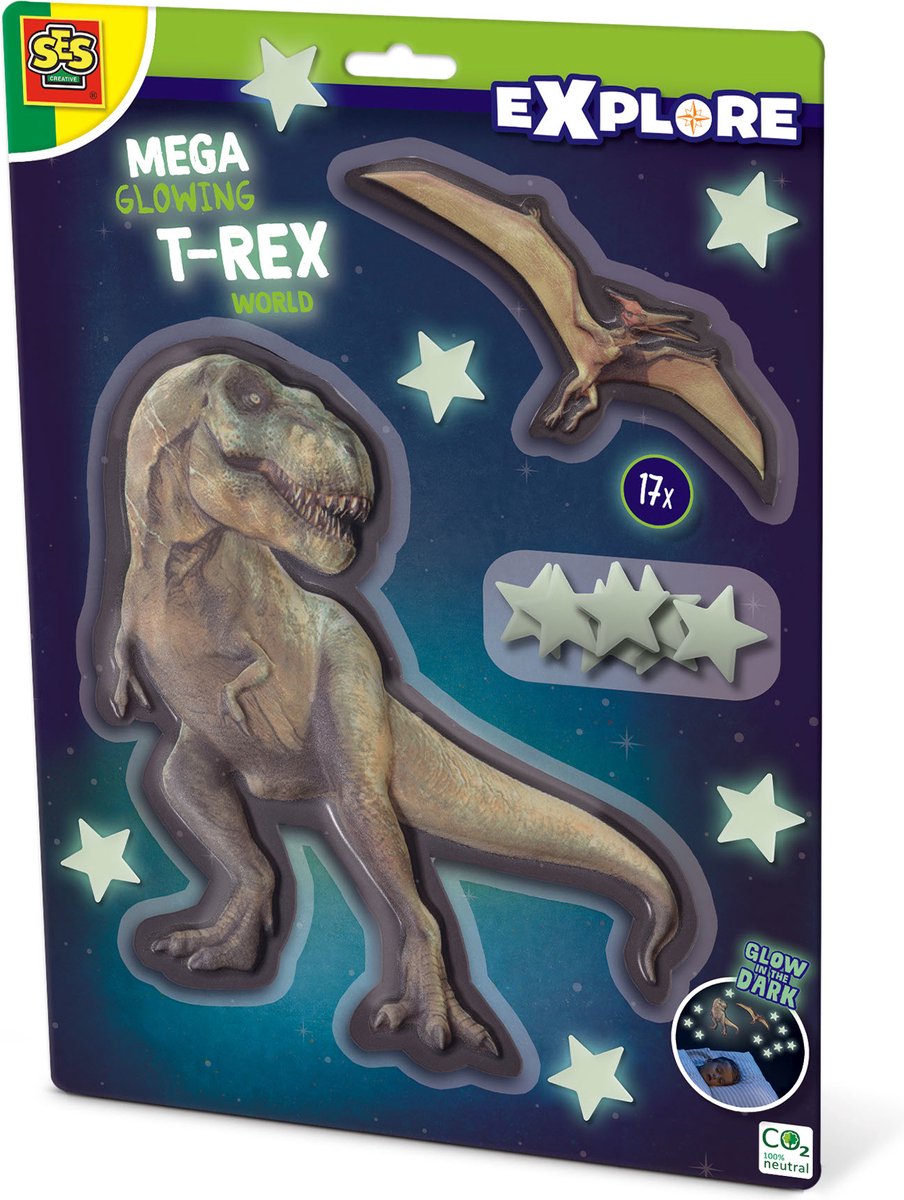 Ses méga stickers muraux lumineux du monde des T-Rex