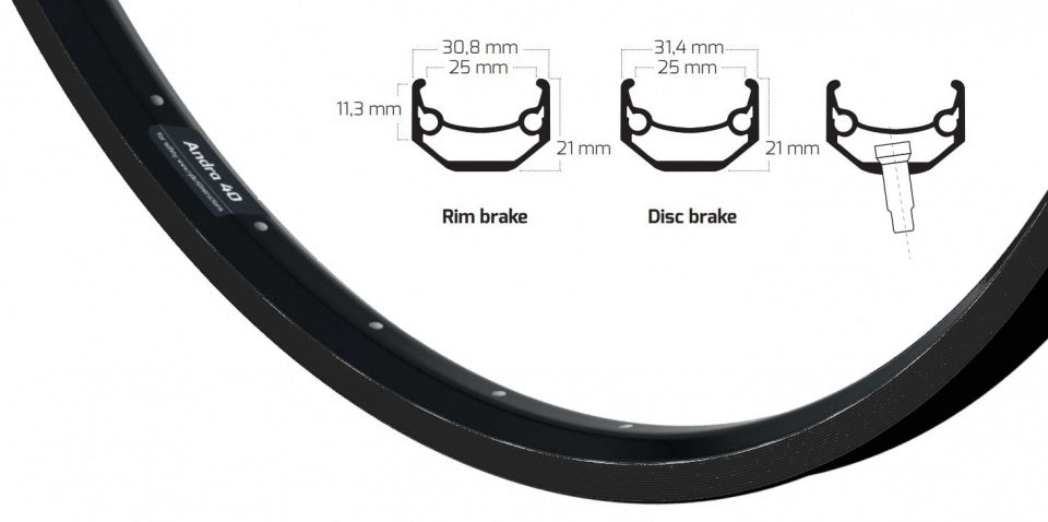 Ryde Velg Andra 40 28 pouces (622) Disque zwart 36 trous 14g