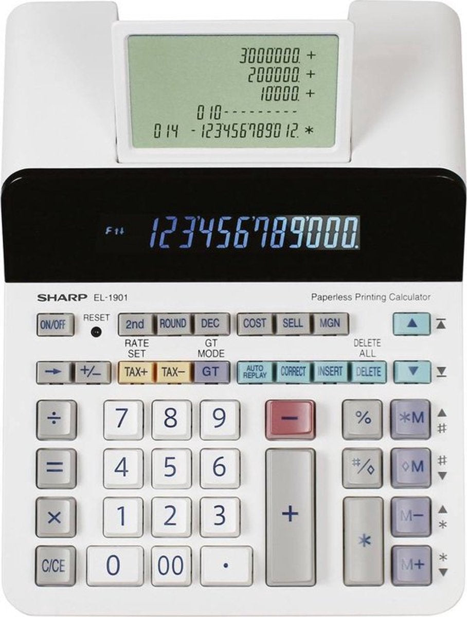 Calculatrice Sharp - el1901 - blanche - 12 chiffres - chargement avec adaptateur - sh-el1901