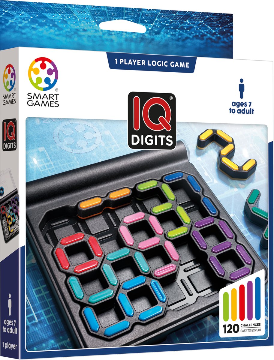 Smartgames IQ Digits - jeu de réflexion logique - puzzle de voyage - 120 devoirs avec chiffres et sommes - jeu éducatif solo - à partir de 7 ans