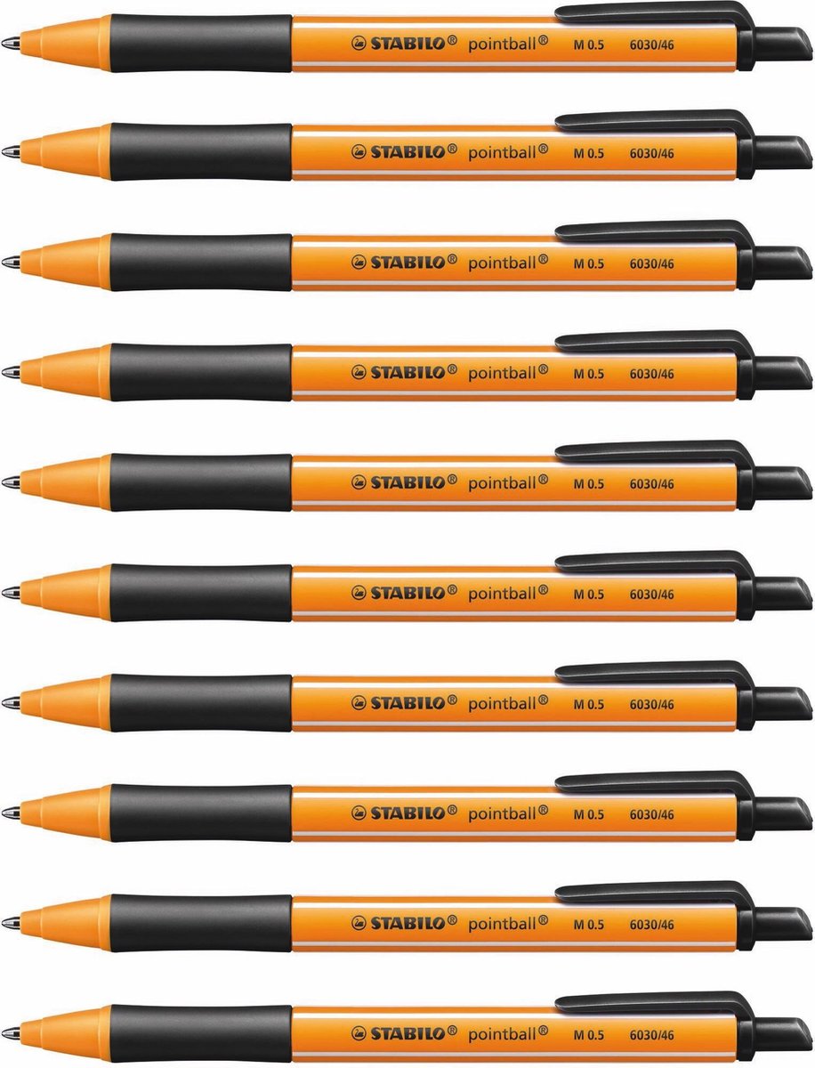 Stabilo pointball - stylo à bille - rechargeable - noir - boîte de 10 pièces