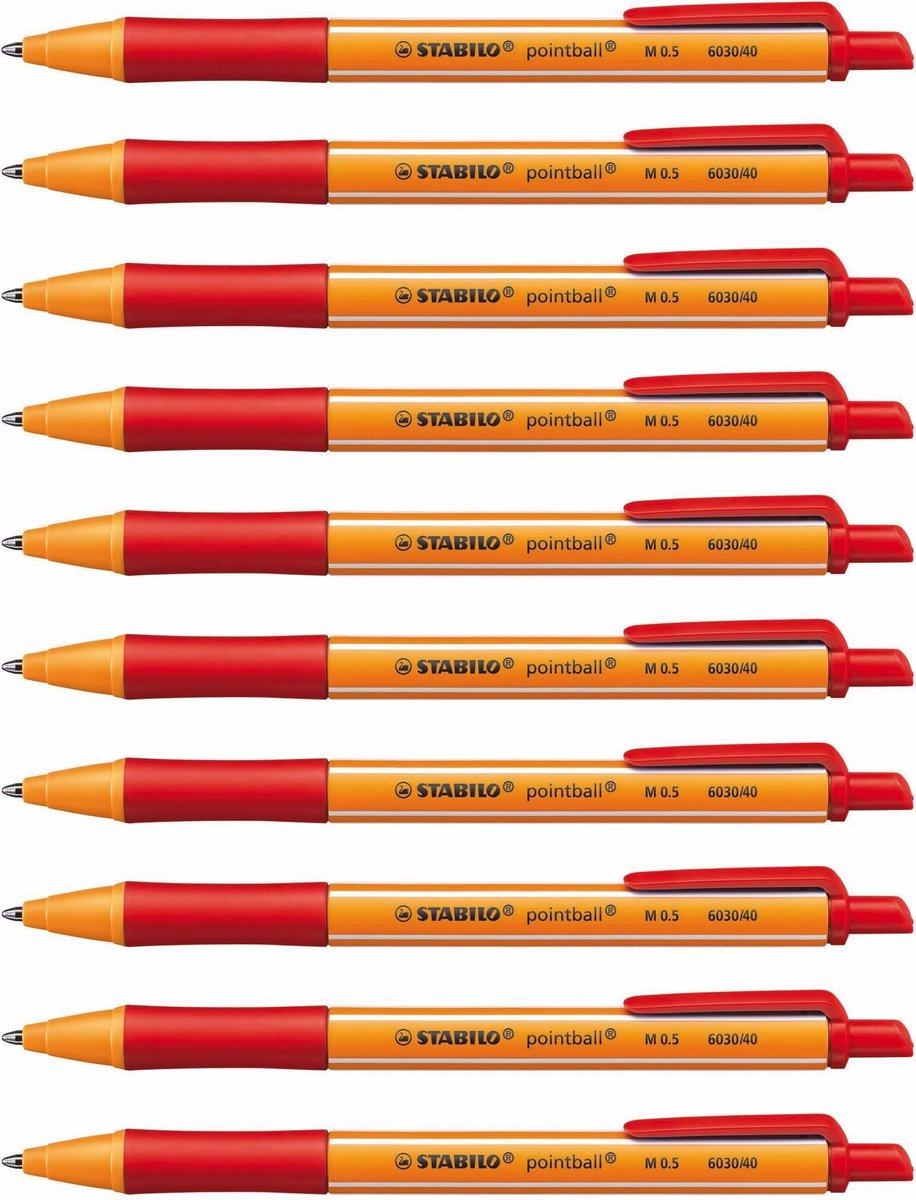 Stabilo pointball - stylo à bille - rechargeable - rouge - boîte de 10 pièces