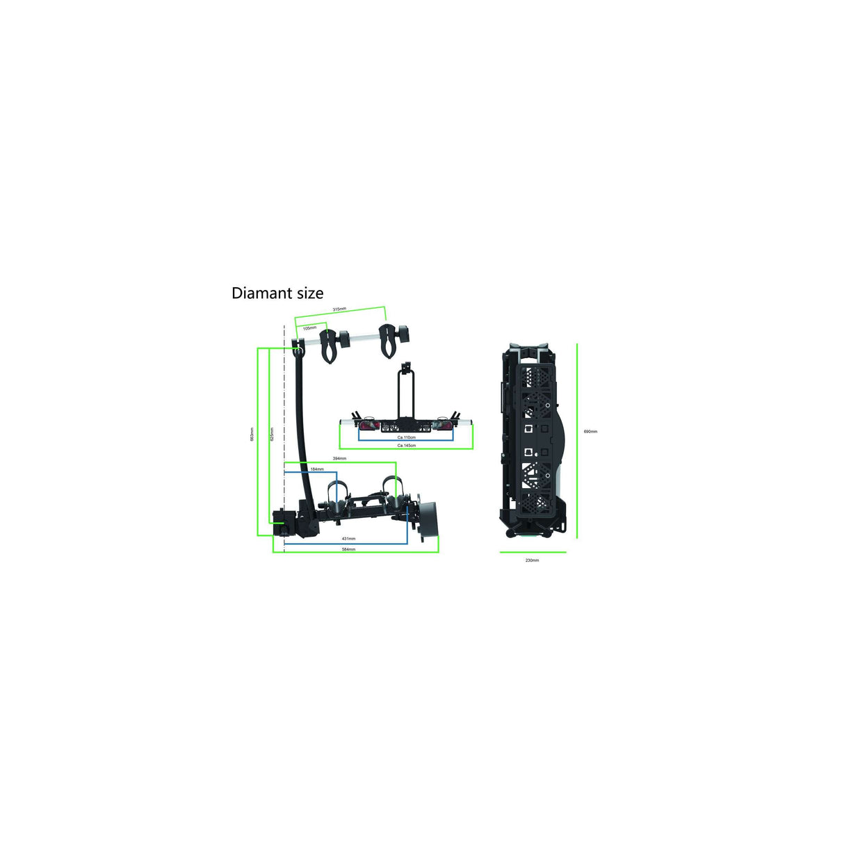 Porte-vélos sur attelage Diamond Pro-User Pro User pour 2 vélos, également pour vélos électriques