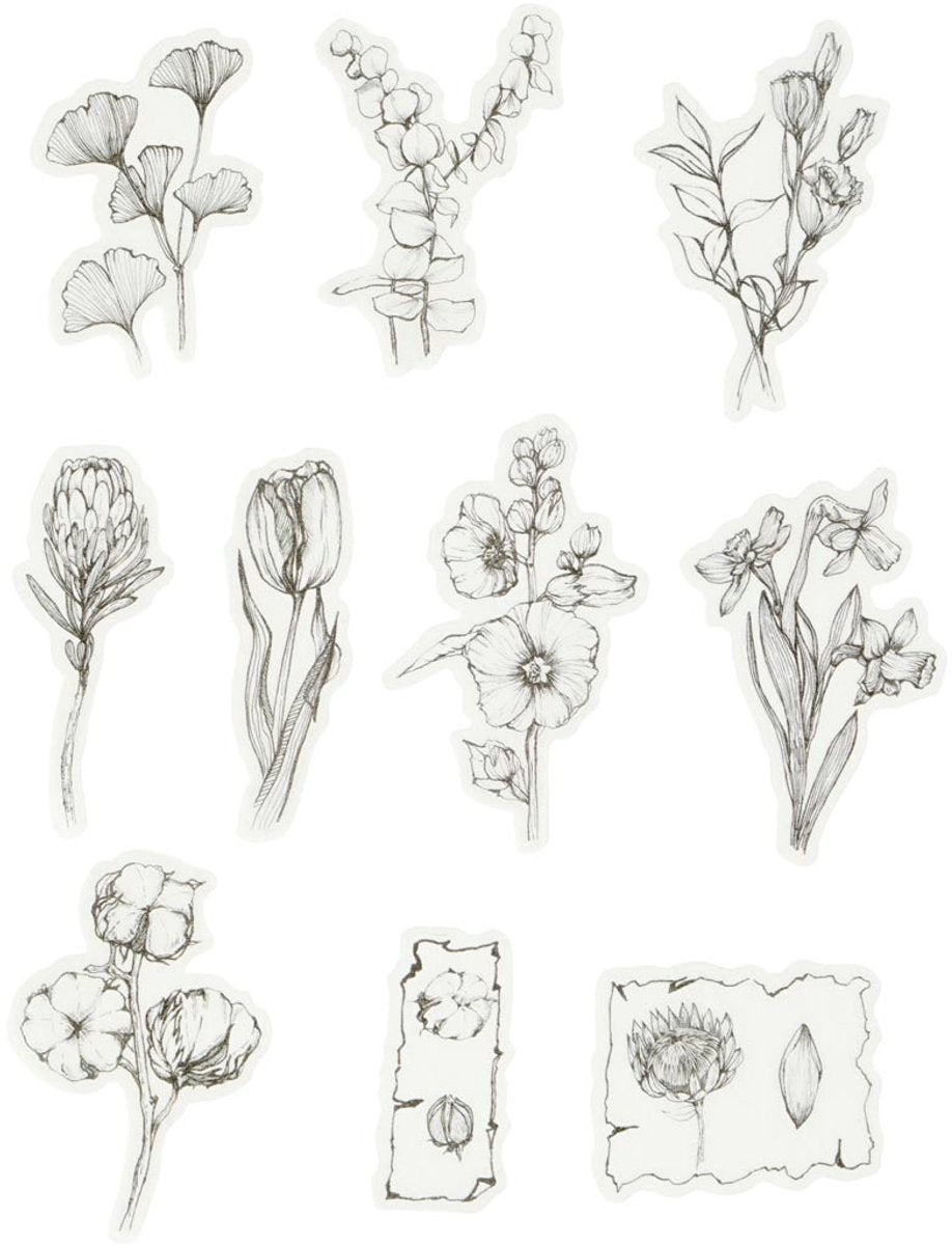 Autocollants de ruban de masquage Creativ company, fleurs noires et blanches, taille 30-50 mm, 30 pièces 1 boîte