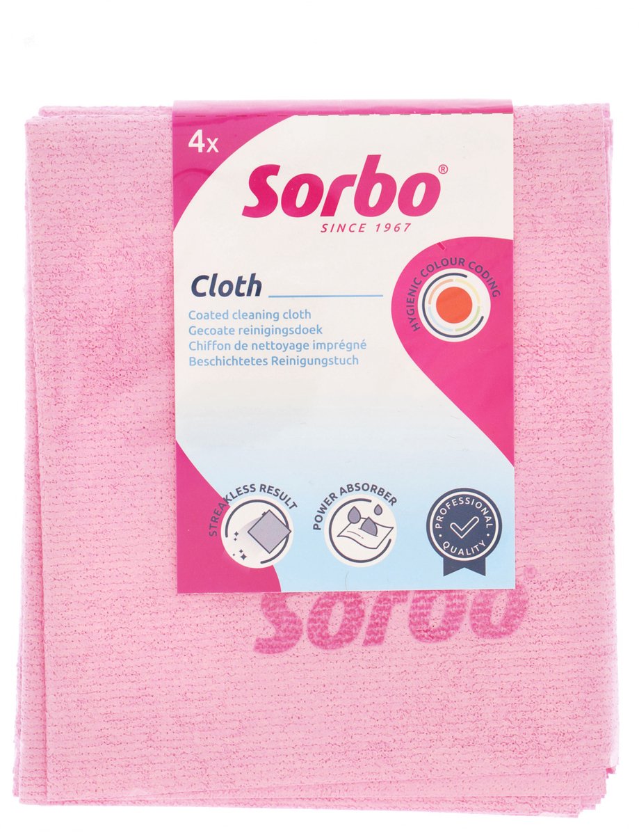Chiffon microfibre Sorbo prof - chiffon de nettoyage pour un nettoyage sans traces - rose - 4 pièces