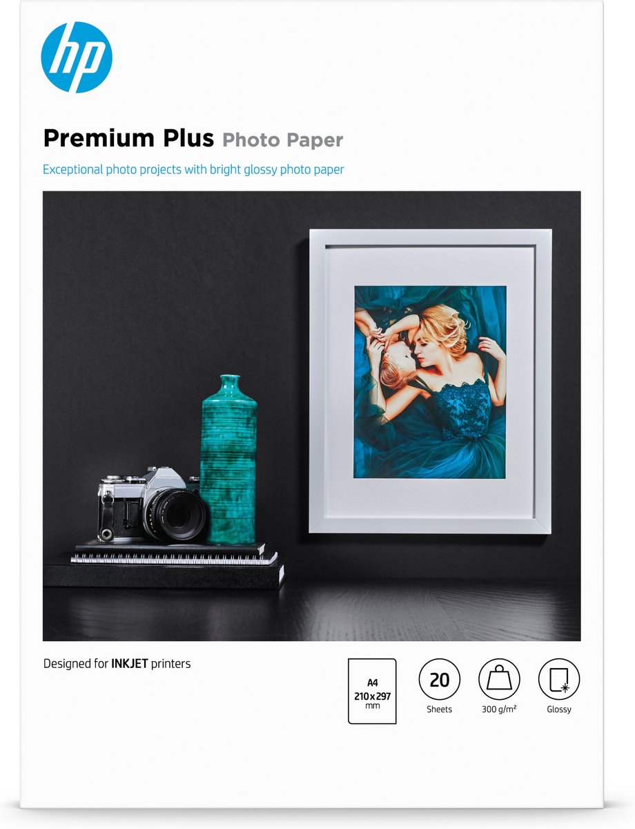 Papier photo brillant Hp premium plus - 20 feuilles a4