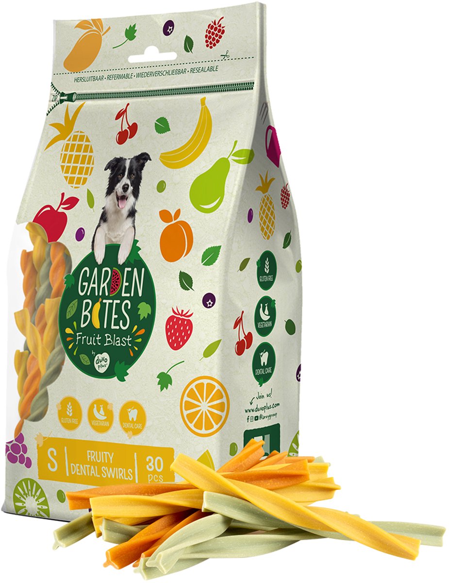 Garden Bites duvoplus - snacks pour chiens tourbillonnants dentaires fruités - friandises pour chiens - végétarien sans gluten - petit 30pcs