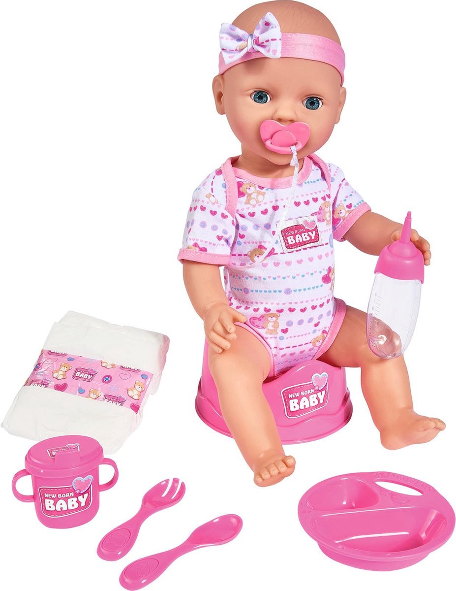 Simba - nouveau-né - poupée - 43 cm - yeux endormis - rose - fonction boire et faire pipi - poupée