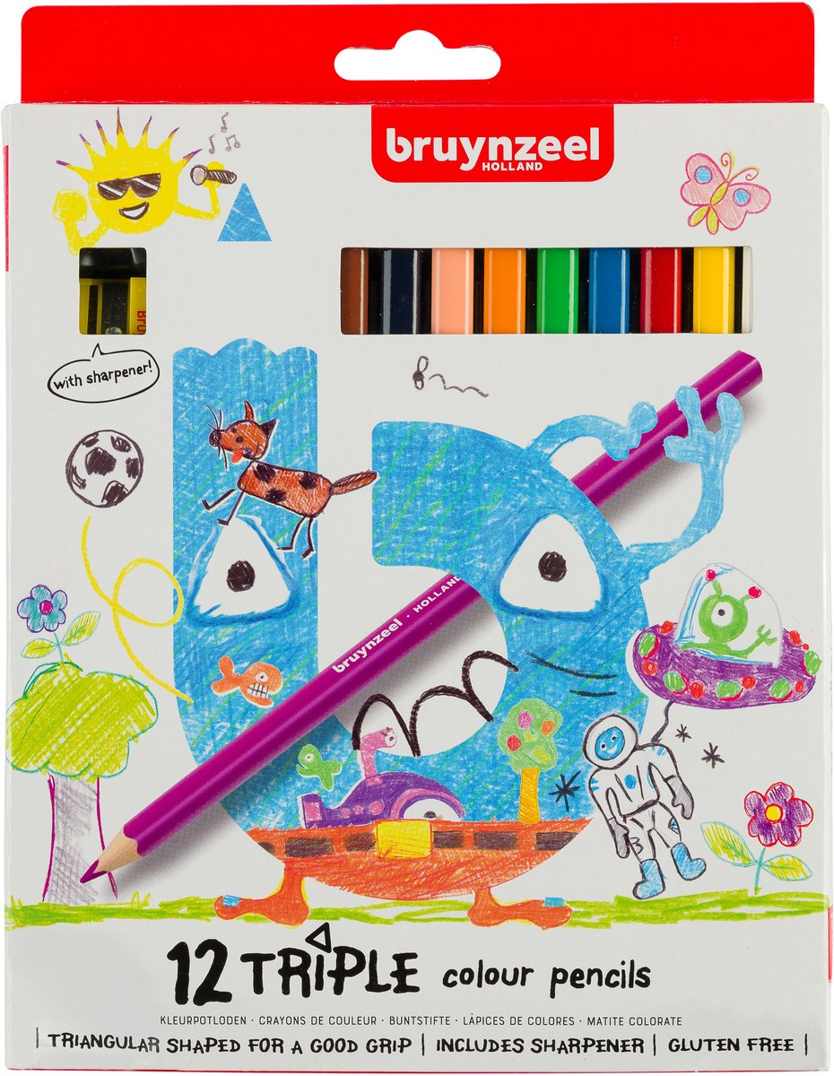 Crayons de couleur Bruynzeel triple 12 pièces | 3 pièces