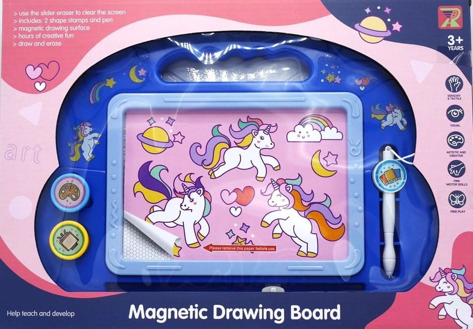 Planche à dessin magnétique magique licorne avec 2 tampons magnétiques et stylo magnétique