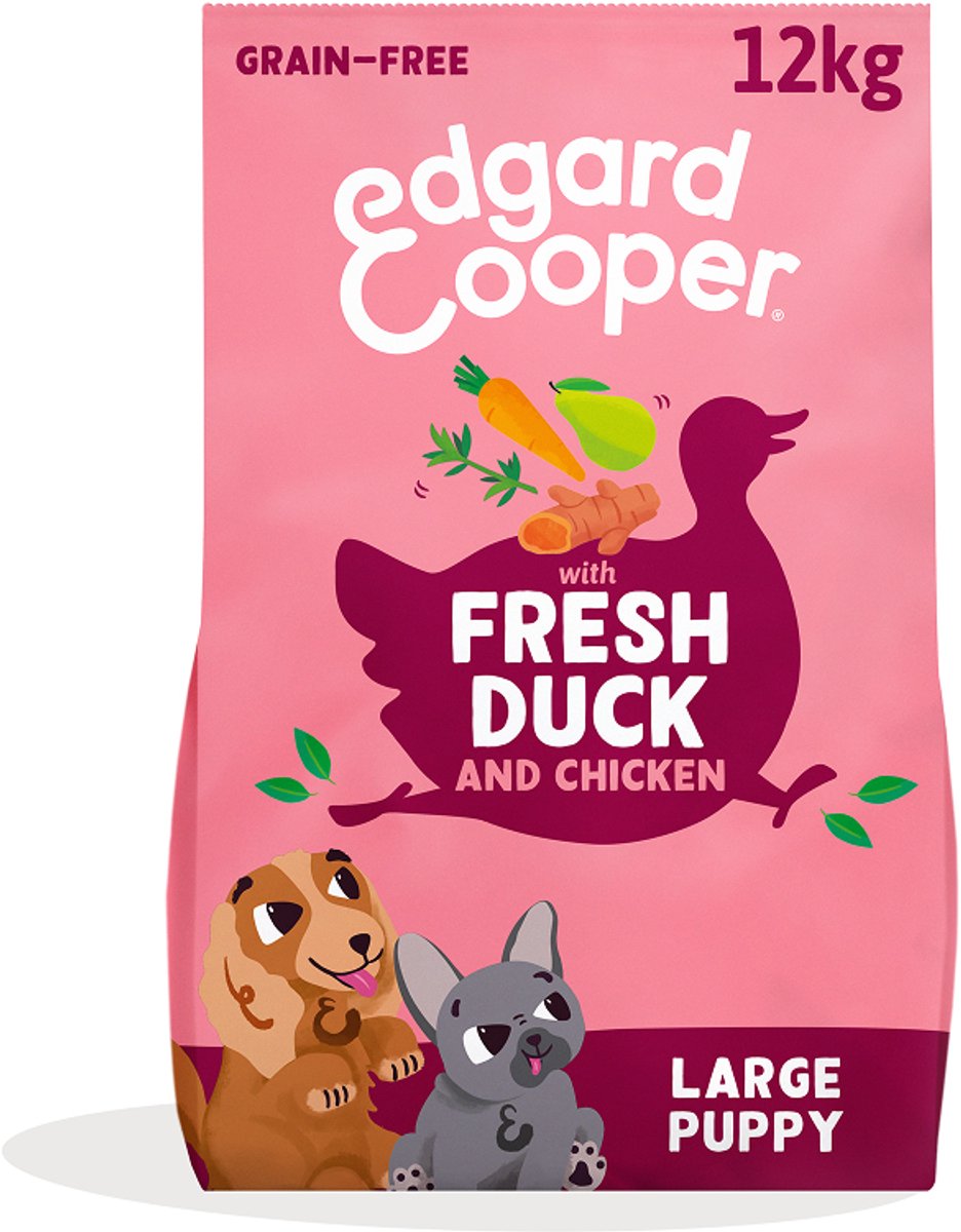 Nourriture pour chiot Edgard Cooper pour grands chiens, poulet au canard frais, 12 kg, recette sans céréales avec des ingrédients naturels, équilibre parfait des fibres
