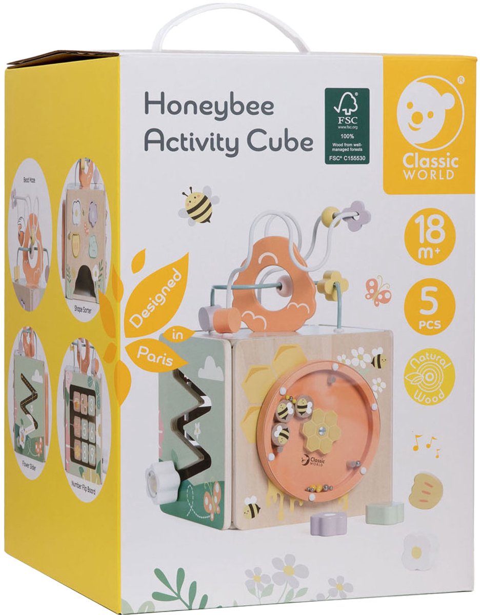 Cube d'activités en bois Classic World Abeille, 5 pièces.