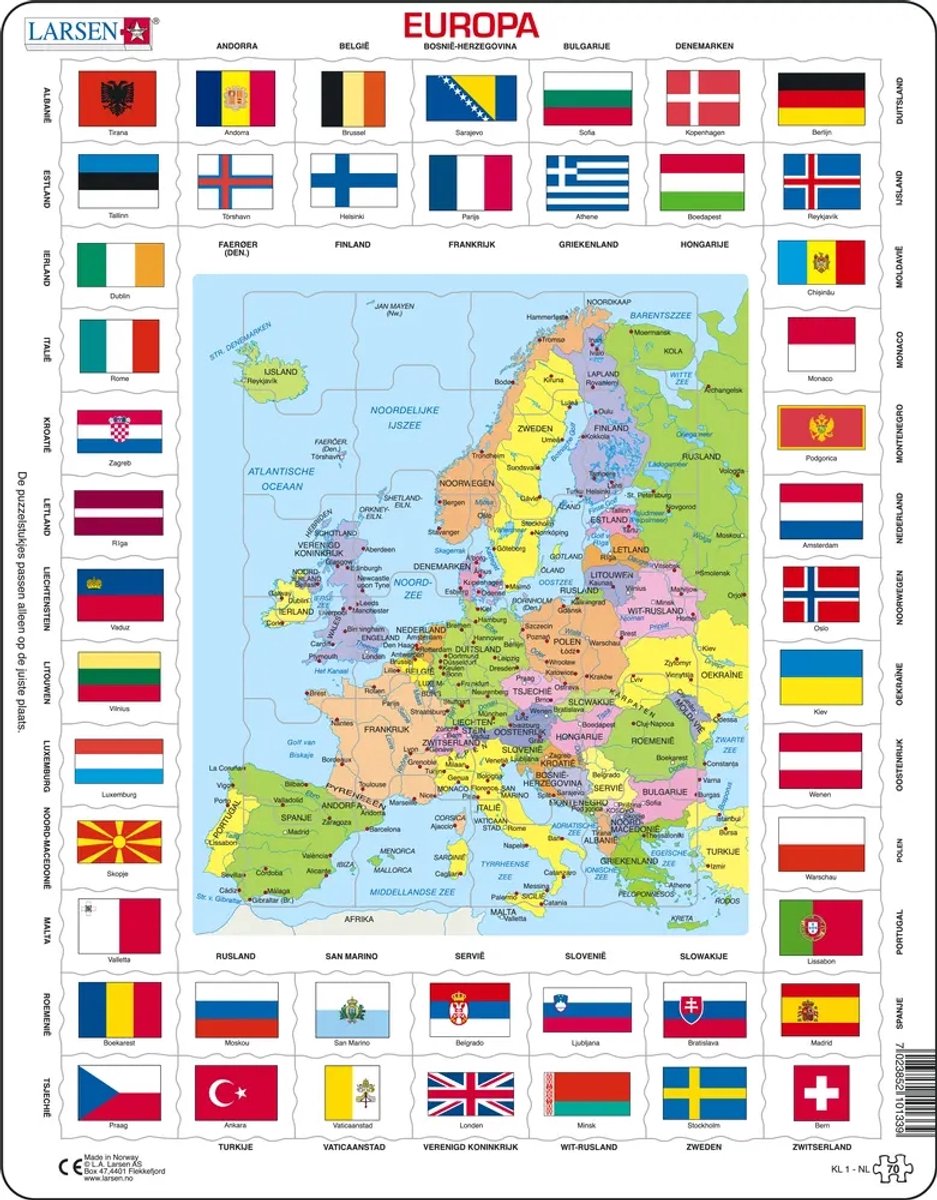 Carte Selecta Larsen de l'Europe avec drapeaux, 70 pcs.