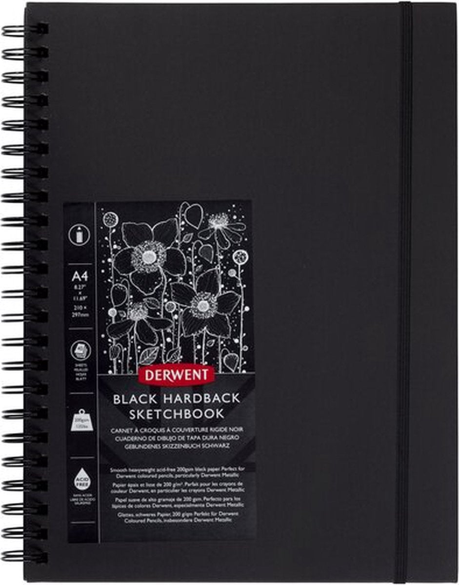 Carnet de croquis Derwent a4 pour dessiner et écrire - 40 feuilles - papier sans acide - qualité professionnelle - noir