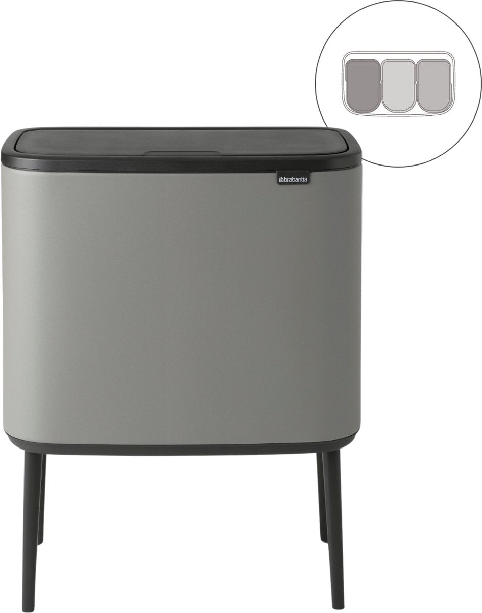 Poubelle Brabantia bo touch bin - 3 x 11 litres - tri des déchets - gris béton minéral