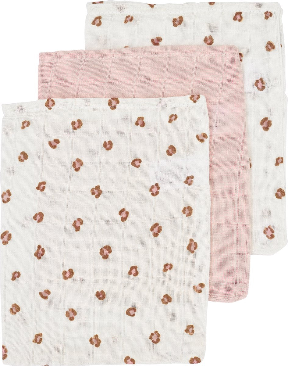 Débarbouillettes Meyco baby mini panthère - paquet de 3 - hydrophile - rose tendre - 20x17cm