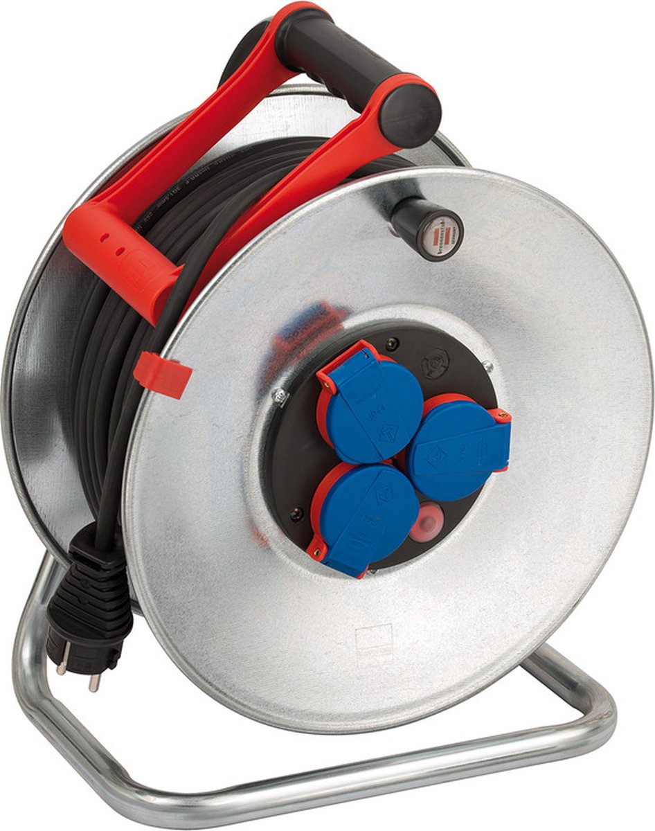 Brennerstuhl garant s ip44 enrouleur de câble (câble de 50 m en noir, tôle d'acier, utilisation extérieure de courte durée, fabriqué en Allemagne) argent