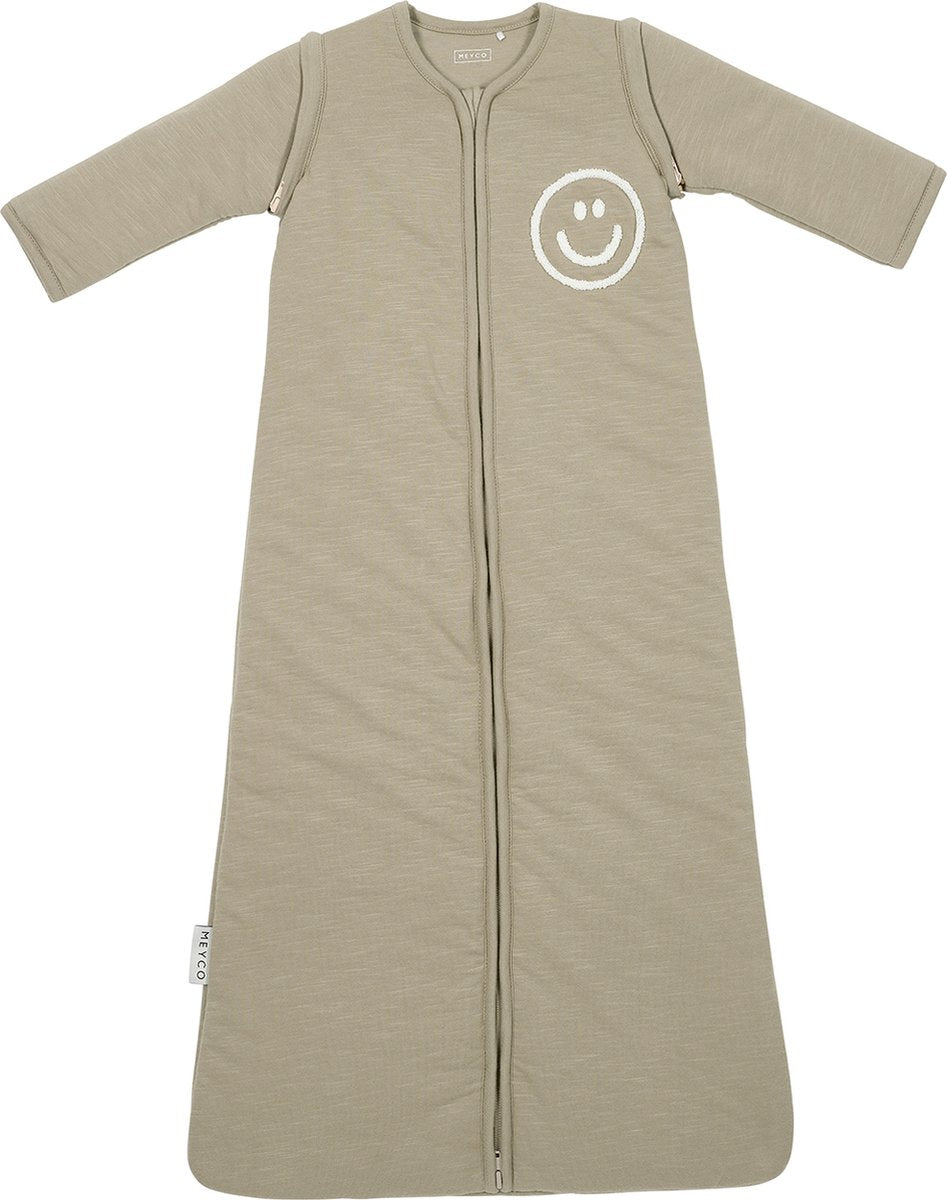 Meyco gigoteuse bébé flammé avec application sourire avec manches zippées - taupe blanc cassé - 90 cm - 2,5 tog