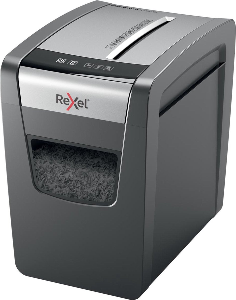 Rexel momentum x312-sl papierversnipperaar - p3 snippers - tot 12 vel - 23l - zwart