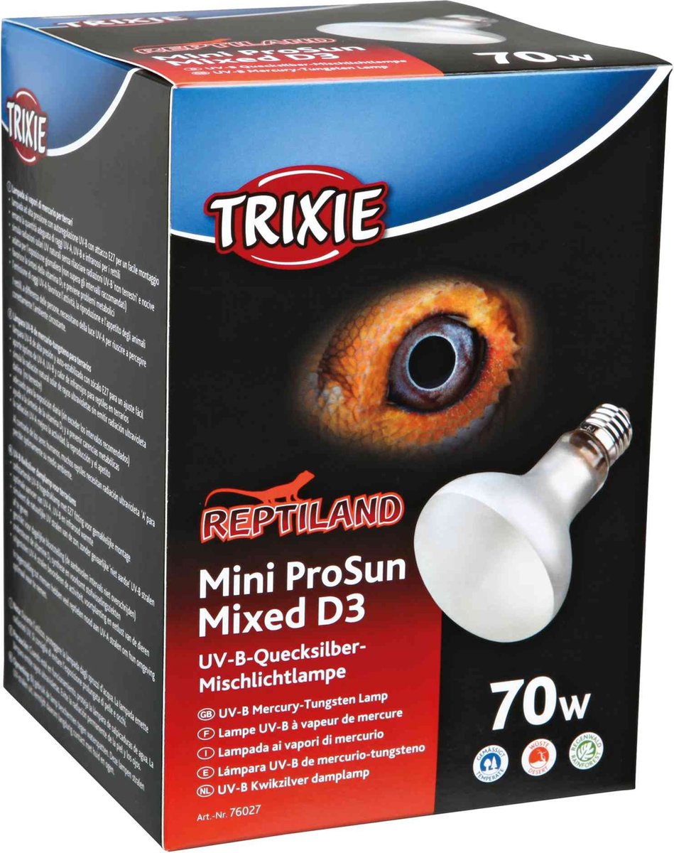 Lampe Trixie UVB 70 watts - lampe reptile culot E27 - 8x10,8 cm, rayonnement thermique UVB UVA