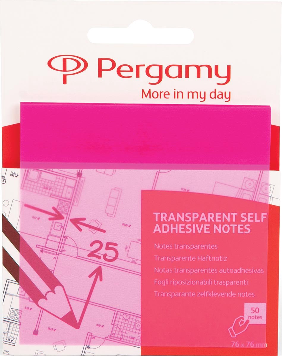 Notes transparentes de Pergamie | pi 76 x 76 mm | 50 feuilles | rose