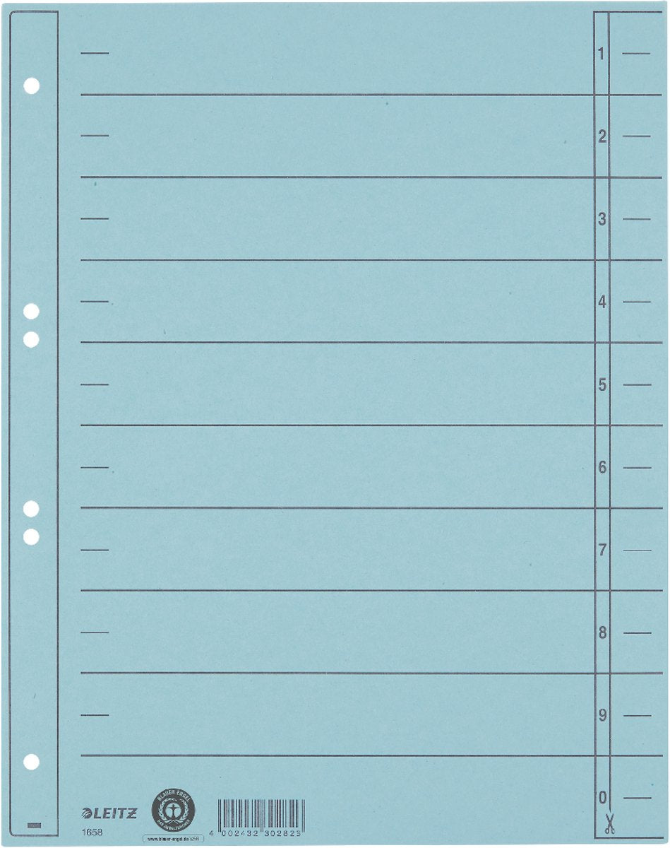 Carton à onglets gradués Leitz - onglets inscriptibles, 2 4 anneaux - pour dossiers et classeurs à anneaux - bleu clair