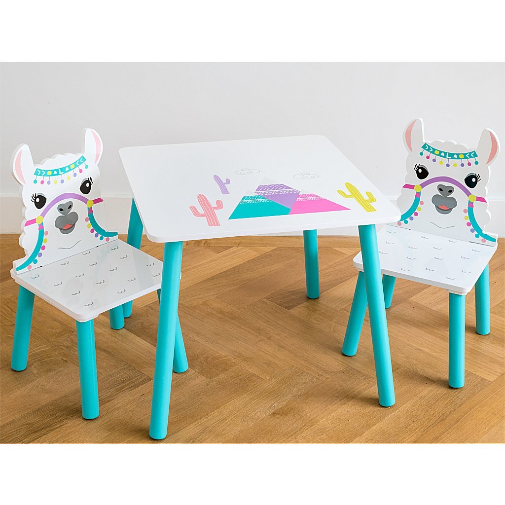 Table en bois de lama avec 2 chaises