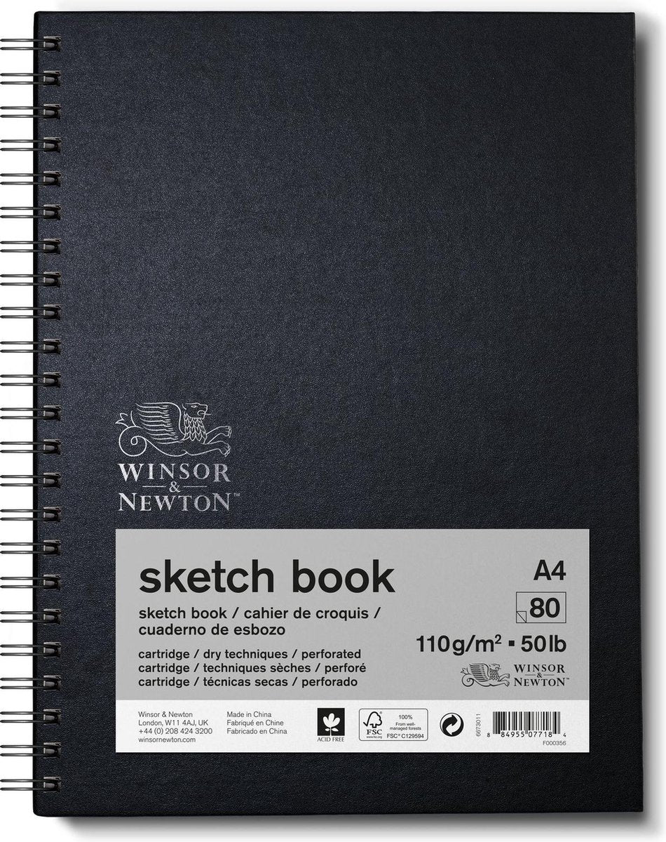 Winsor Newton 6673011 Carnet de croquis à spirale A4 – 110 g m², 80 feuilles, papier à dessin pour croquis, dessin