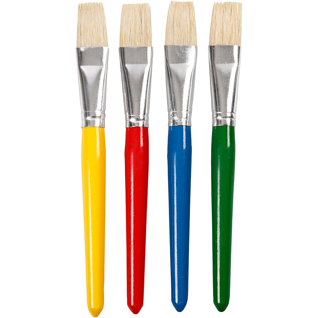 Pinceaux Creativ company pour enfants, L : 19 cm, l : 20 mm, plats, 4 pièces 1 boîte