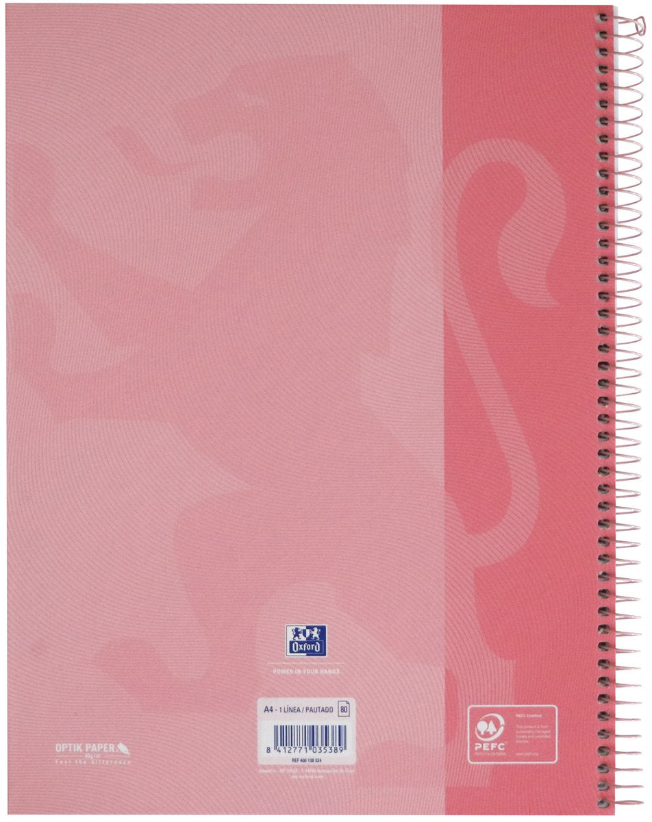 Livre européen d'Oxford school - cahier - tranche colorée - a4+ - trait - 80 feuilles - 4 trous - couverture rigide - rose pastel