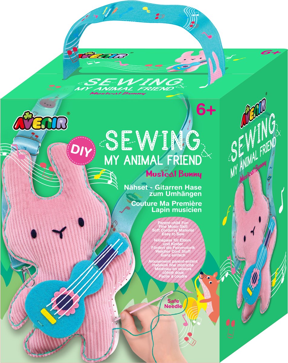 Kit de couture Avenir mon ami animal - lapin avec guitare - 17,5x29cm - avec sangle réglable - 6 ans