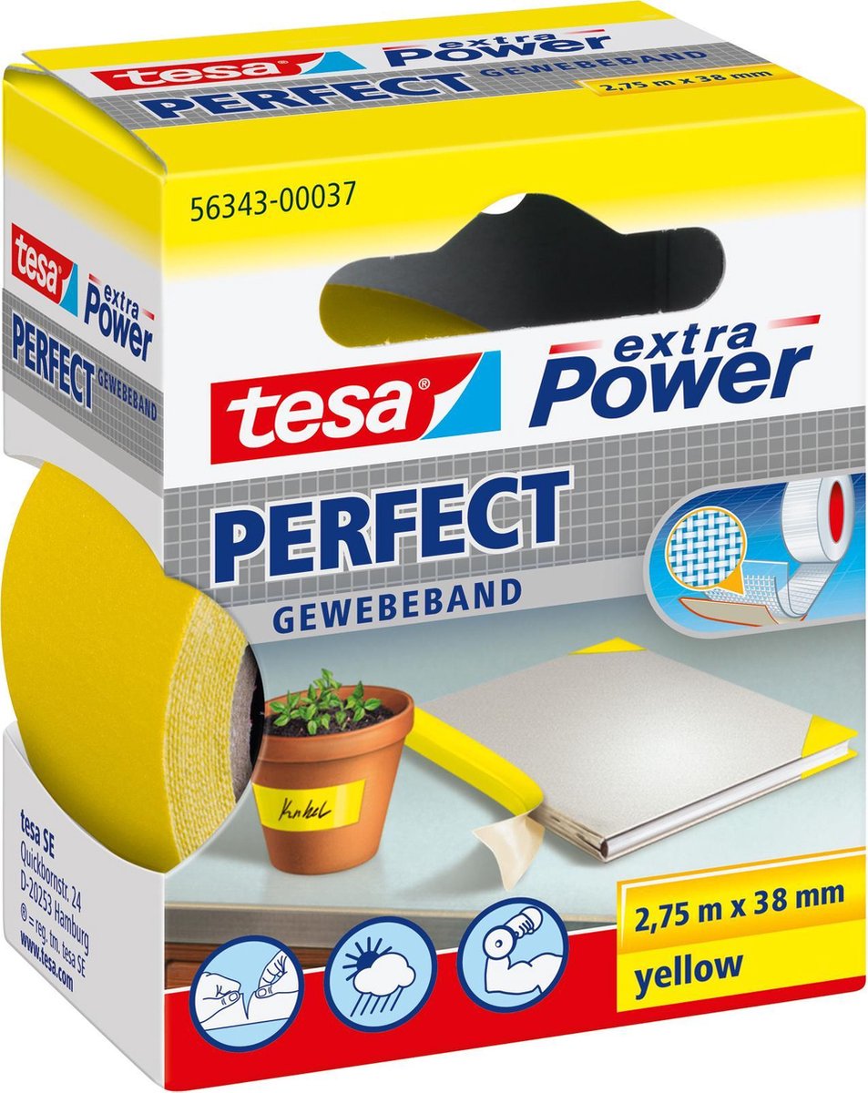 Tesa perfect 56343-00037-03 ruban textile extra power jaune (L x l) 2,75 m x 38 mm 1 pièce(s)