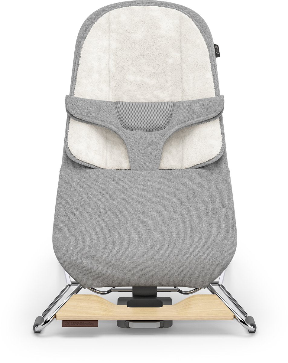 Uppababy - mira stella - chaise à bascule - transat - gris - cadre argenté avec base en bois - bébé et tout-petit - chaise à bascule 2 en 1 - relax
