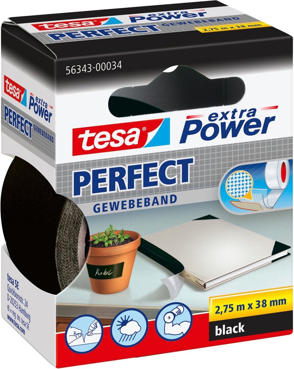 Tesa ruban textile parfait extra power band 2,75x38 mm noir