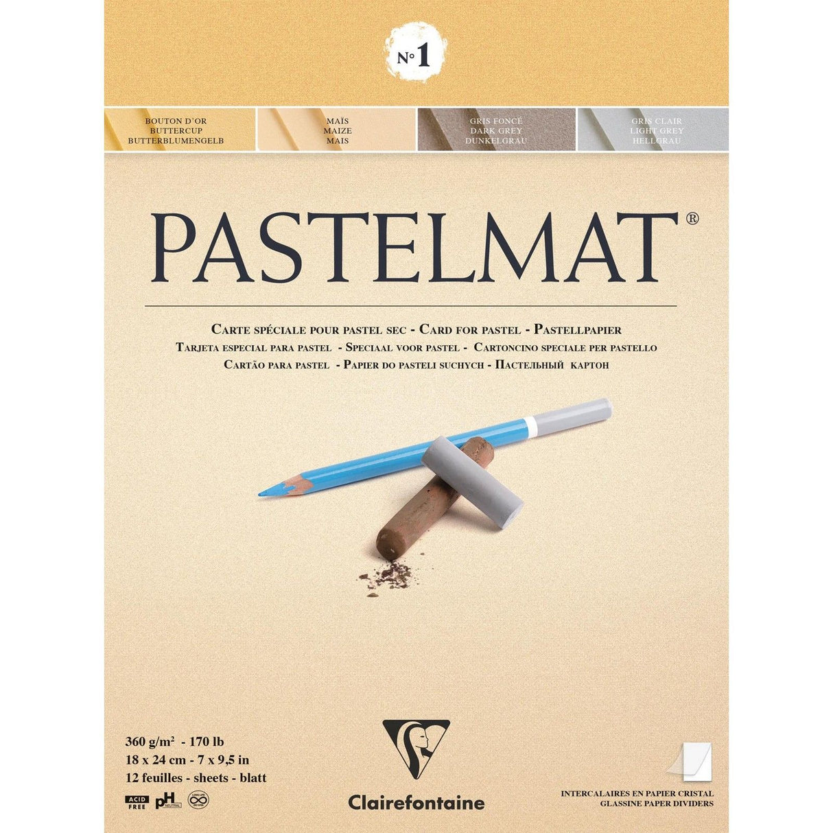 Clairefontaine • papier mat pastel n°1 360g 18x24 cm assorti 12x
