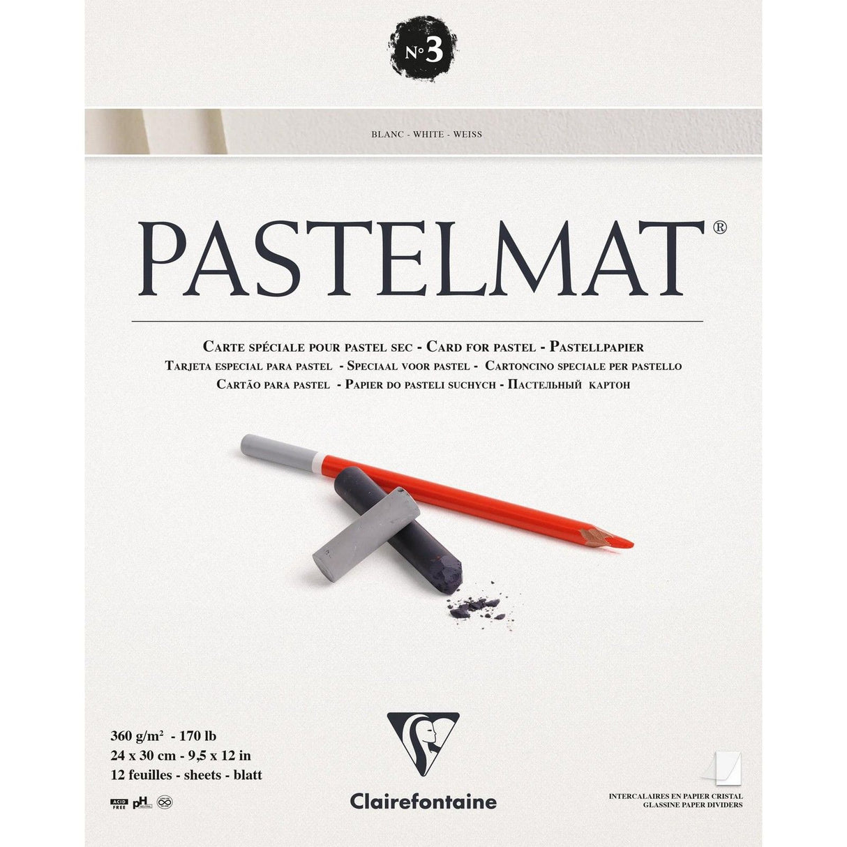 Clairefontaine • papier mat pastel n°3 360g 24x30cm blanc 12x