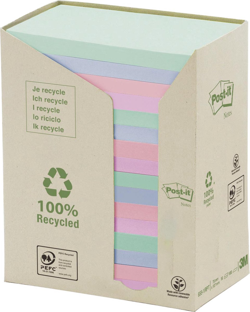 Post-it post it notes recyclage 127 x 76 mm 6 couleurs