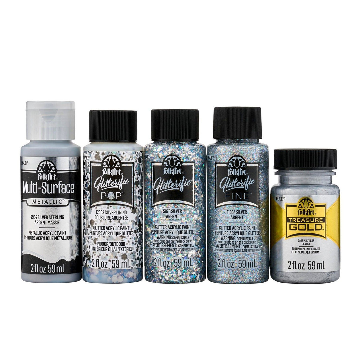 Folkart • Kit de couleurs de peinture acrylique meilleur argent métallisé 5 pièces